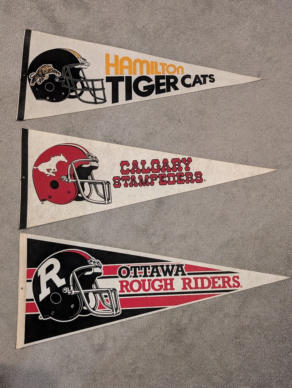 Vintage 1970's CFL Football Pennants - Stampeders, Rough Riders, Tiger Cats!